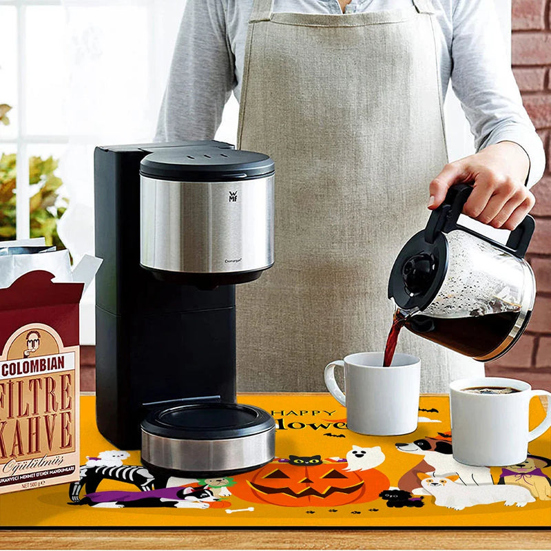 Axyaa Halloween Kitchen Draining Mat: Absorbent & Antiskid.