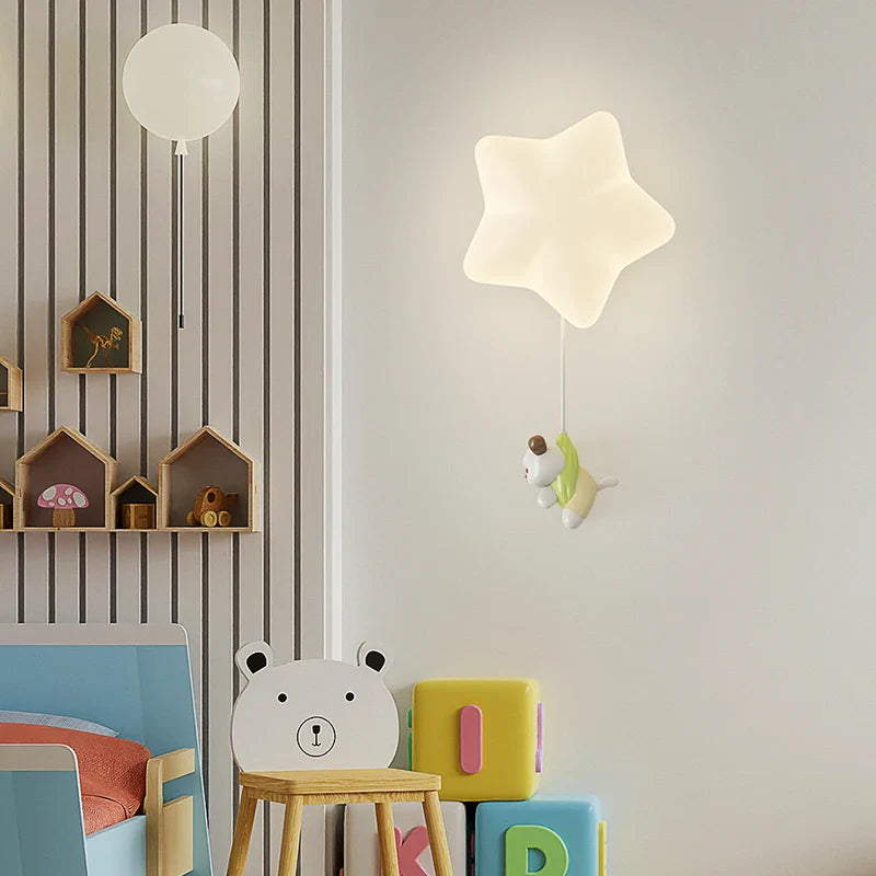 Axyaa Animal Bear Rabbit White Star Wall Lamp for Children's Bedroom