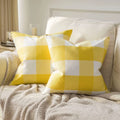Axyaa Buffalo Plaid Check Throw Pillow Covers in Blue White Orange Ivory.