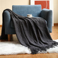 Axyaa Grey Wave Acrylic Knitted Throw Blanket with Tassels