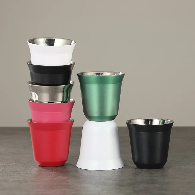 Axyaa 80ml Stainless Steel Double Wall Coffee Cup Set - Portable High Quality Insulated Drinkware