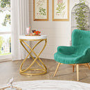 Axyaa White/Gold Faux Marble End Table, Round Nightstand, Living Room Side Table