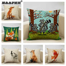 Axyaa Fox Linen Pillowcase - Nordic Animal Theme Decorative Cushion Cover 45x45cm