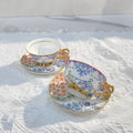 Axyaa Gold Enamel Flower Bird Mug & Saucer Set - 220ML