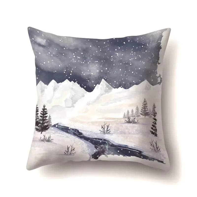 Axyaa Winter Snow Scene Print Pillow Cover 45X45CM