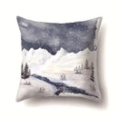 Axyaa Winter Snow Scene Print Pillow Cover for Home Decor 45X45CM
