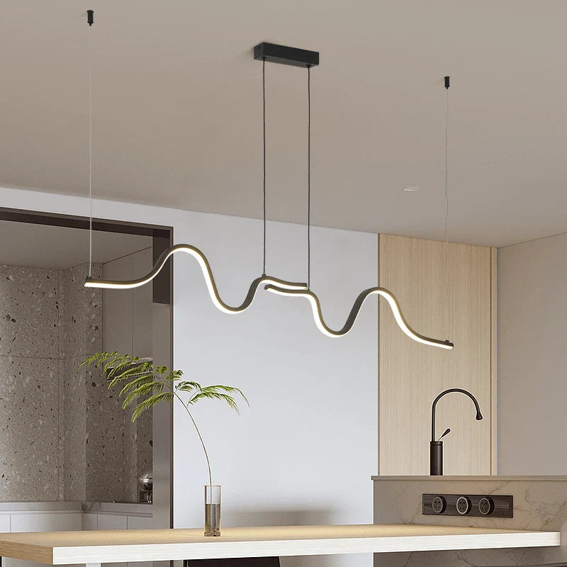 Axyaa Linear LED Pendant Light: Nordic Luxury Chandelier for Restaurant, Kitchen, Office.