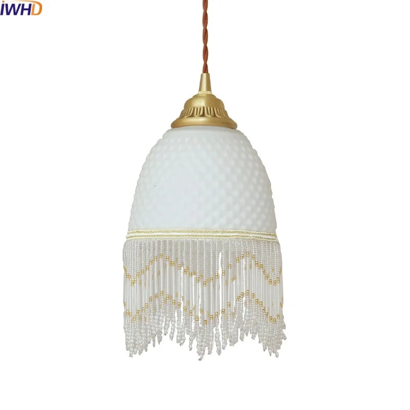 Axyaa Glass Tassels LED Pendant Light for Living Dining Bedroom, American Retro Style