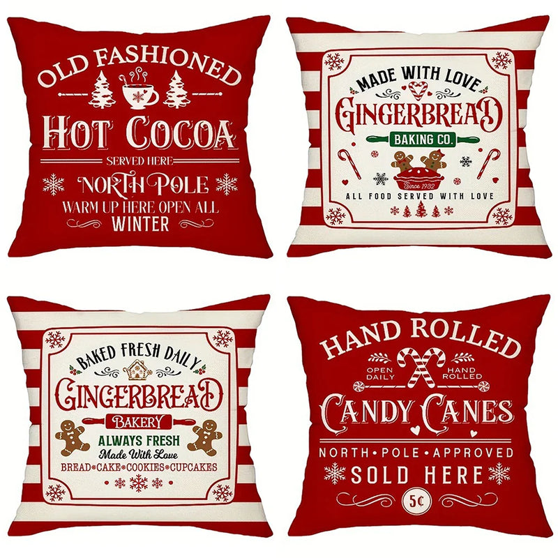 Axyaa Gingerbread Bakery & Candy Cane Christmas Pillowcase Room Sofa Decor Suite