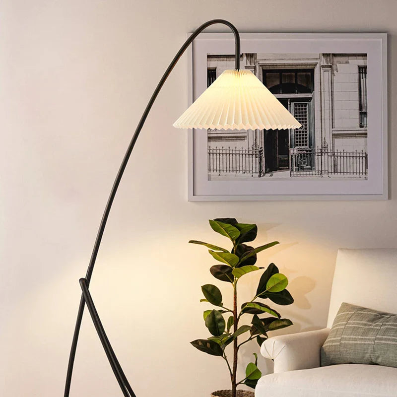 Axyaa Retro Floor Lamp with Pleated Lampshade for Living Room and Study Room