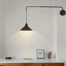 Axyaa Black Metal Wall Lamp: Bedroom Reading Light with Adjustable Long Arm