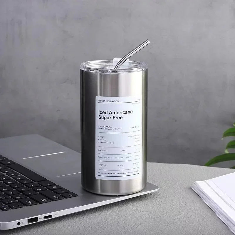 Axyaa Stainless Steel Double-layer Coffee Cup with Straw