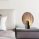 Axyaa Stone Table Lamp Brown Resin Minimalist Luxury Lighting for Living Room and Bedroom