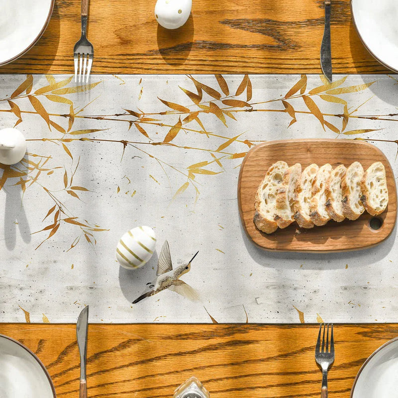 Axyaa Bamboo Leaves Hummingbird Table Runner - Farmhouse Dining Wedding Party Decor