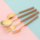 Axyaa Stainless Steel Cutlery Set with Imitation Wooden Handles