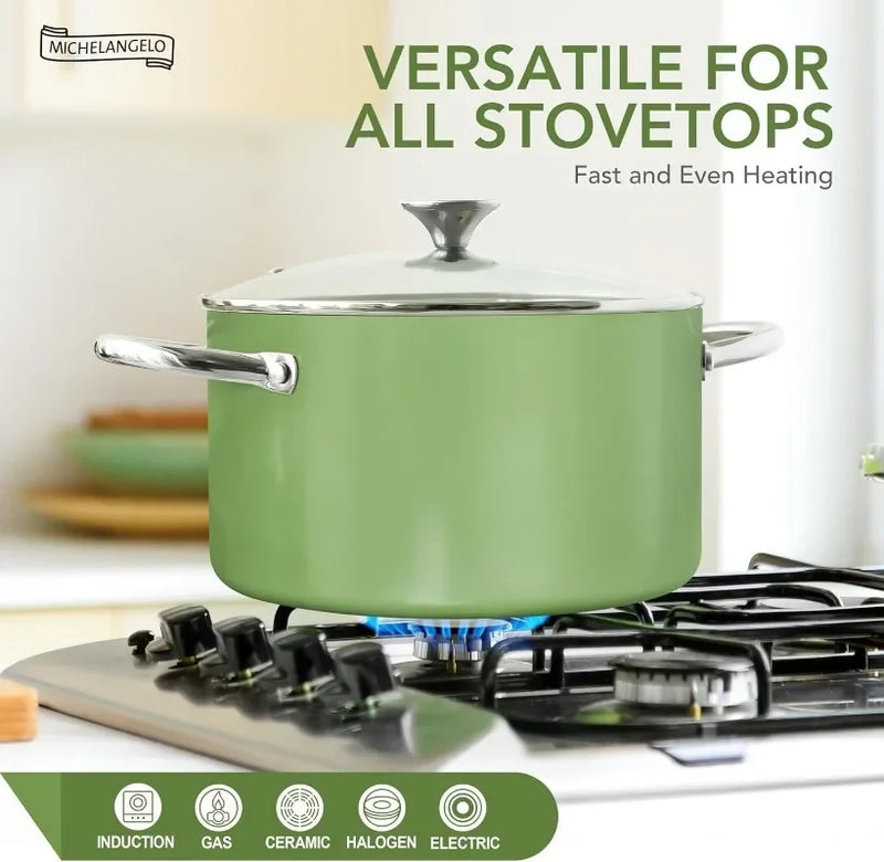 Axyaa 6-Qt Nonstick Ceramic Coated Stock Pot with Lid Induction Compatible