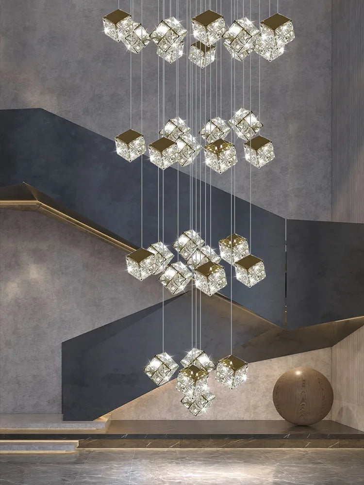 Axyaa Crystal Chandelier: Modern Luxury Ceiling Light for Living Room, Lobby, or Staircase