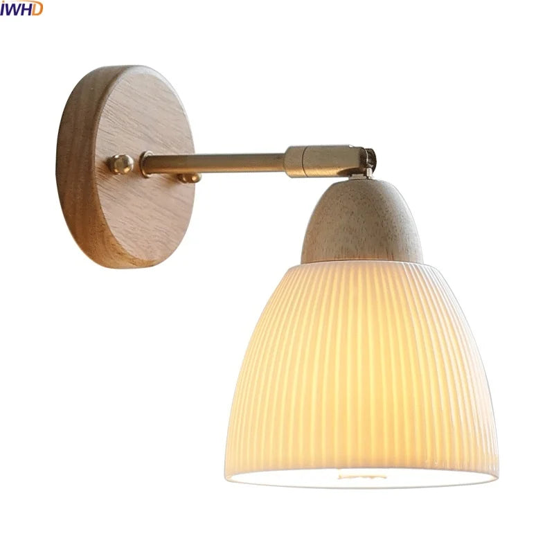 Axyaa White Ceramic LED Wall Sconce – Wooden Socket Stair Wall Light