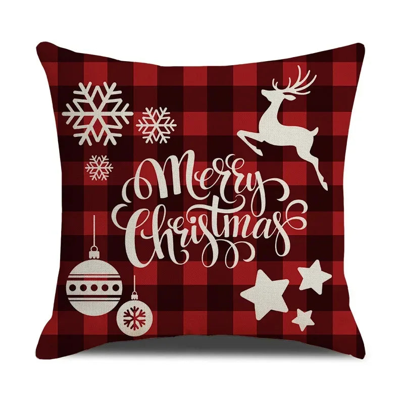 Axyaa Christmas Linen Print Throw Pillow Cover for Home Sofa, Living Room and Bedroom