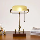 Axyaa Retro Vintage Metal Wood Bank Table Lamp with Green Lampshade
