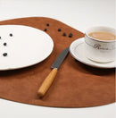 Axyaa Faux Leather Oval Placemats Coasters Set Cowhide Grain Tea Table Pad