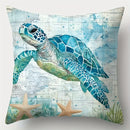 Axyaa Nautical Pillow Covers - Sea Turtle, Seahorse, Starfish & Whale Designs, Zip Closure