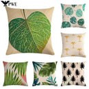 Axyaa Tropical Leaf Flax Pillowcase for Chic Living Room Decor