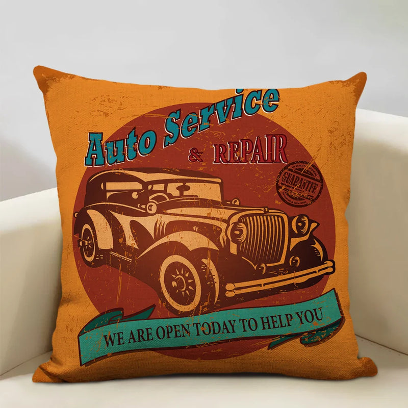 Axyaa Classic Cars Print Cushion Cover 45X45CM Pillowcase Linen Throw Pillow