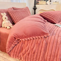 Luxury Axyaa Rabbit Fur Velvet Bedding Set, AB Side Duvet Cover, Flanne Plush Bed Sheet