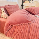Luxury Axyaa Rabbit Fur Velvet Bedding Set, AB Side Duvet Cover, Flanne Plush Bed Sheet