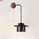 Axyaa Wood Stone LED Wall Light with Pull Switch, Adjustable Wire, Black Travertine