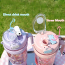 Axyaa 1000ML Plastic Water Bottle with Straw and Handle, Outdoor Sports Camping Double Drink Cup