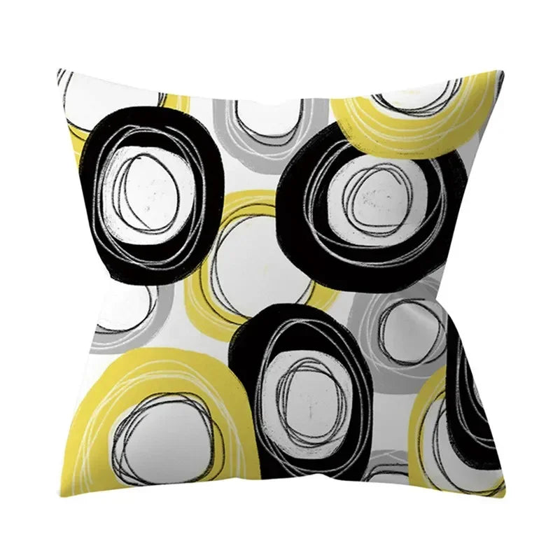 Axyaa Yellow Floral Geometric Cushion Cover 45x45cm