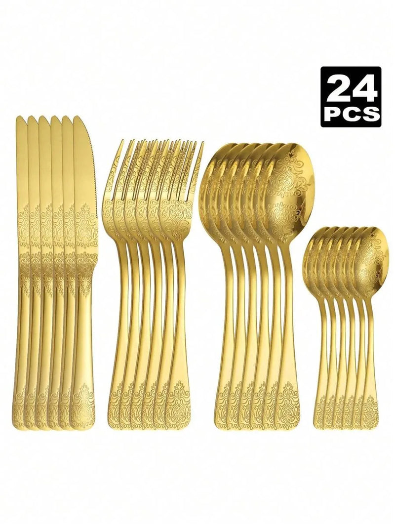 Axyaa Floral Pattern Stainless Steel Cutlery Set: Perfect for Kitchen, Dining Room, Hotel, Wedding.