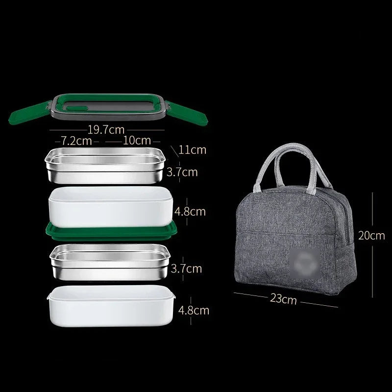 Axyaa Stainless Steel Insulated Bento Box 2 Layers with Thermal Bag