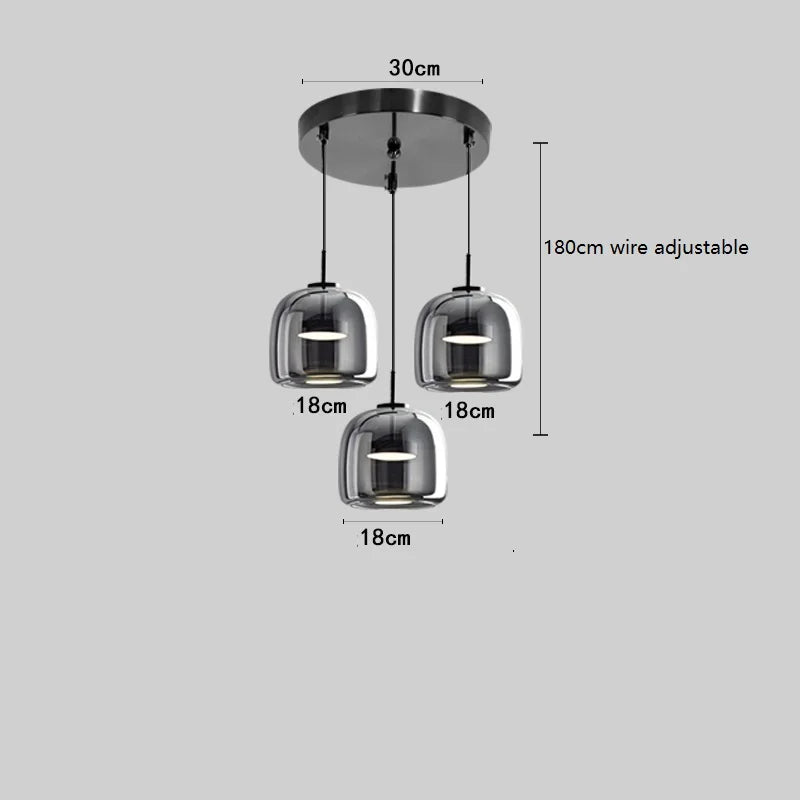 Axyaa Nordic LED Pendant Lights 8W Smoky Glass Hanglamp