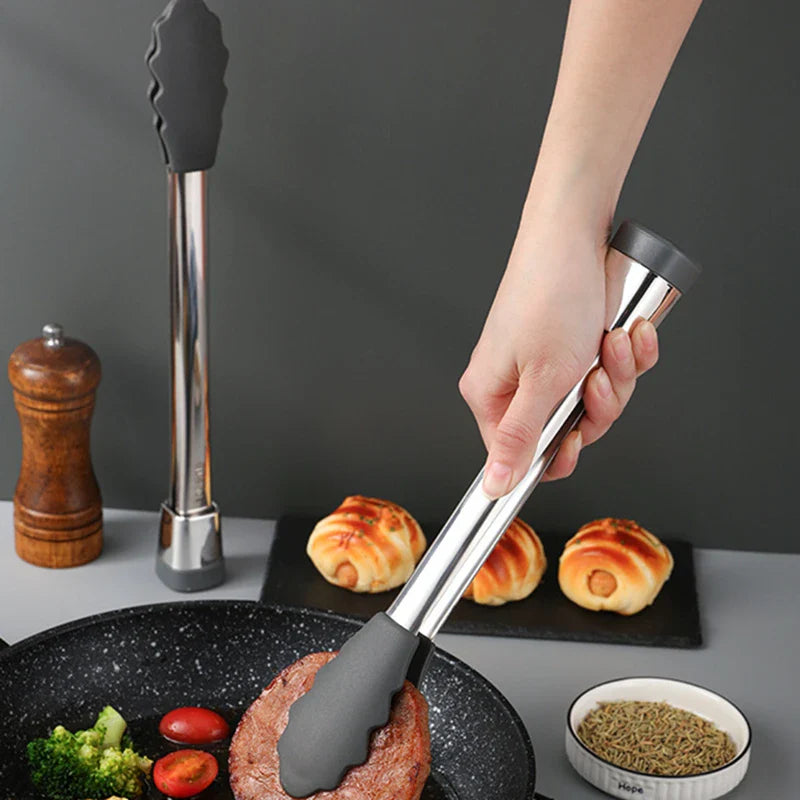 Axyaa Silicone Head Kitchen BBQ Tongs for Outdoor Picnic and Home Cooking