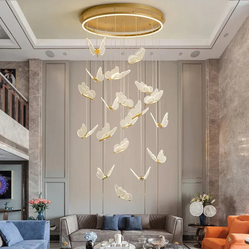 Axyaa Butterfly Chandelier for Villa Duplex, LED Hanging Light for Living Room