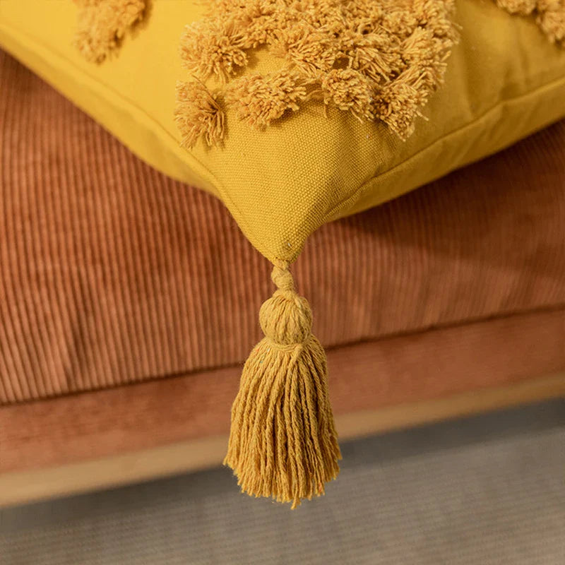 Axyaa Tufted Diamond Pattern Cushion Cover - Nordic Style Beige Yellow Tassel Pillowcase