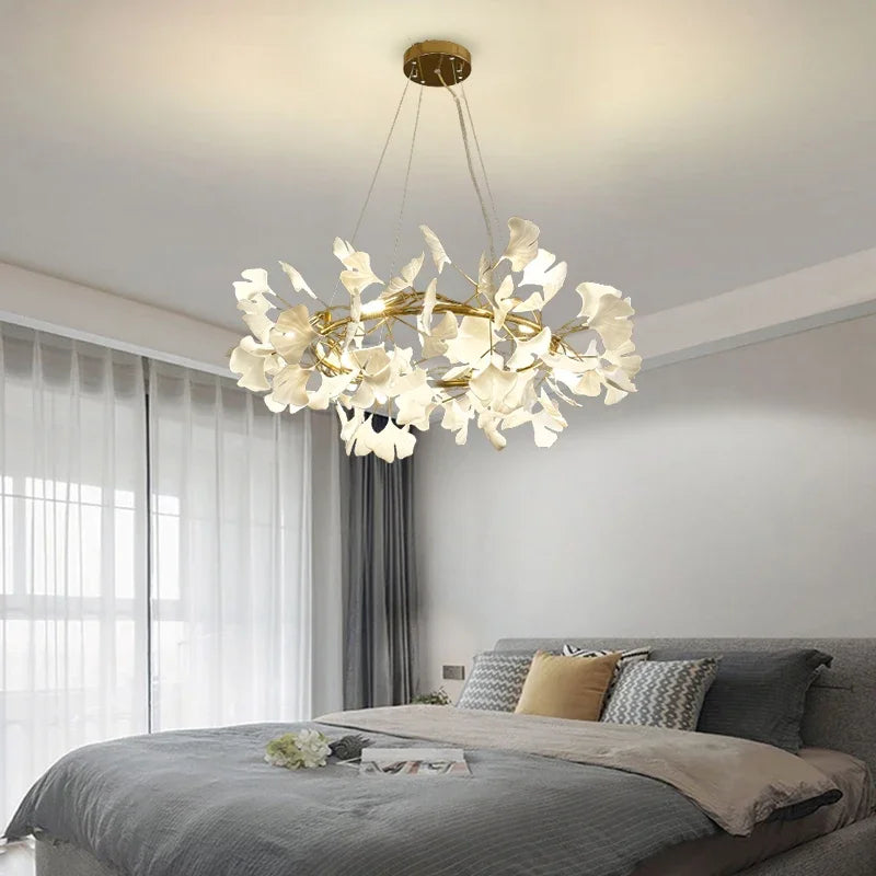 Axyaa Nordic Ginkgo Leaf LED Chandelier for Modern Interior Lighting
