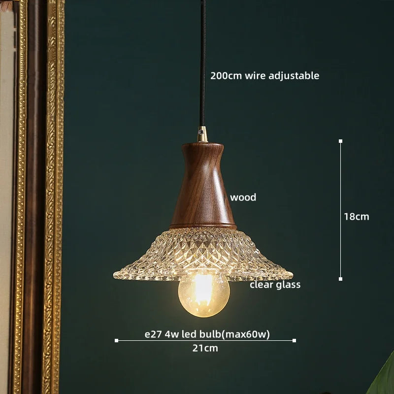 Axyaa Modern LED Pendant Lights Glass Wood Suspension Luminaire