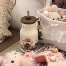Axyaa Puppy Tumbler Stainless Steel Tea Coffee Bottle Cute Mini Thermos Kawaii Straw