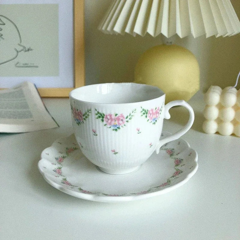 Axyaa Vintage Relief Ceramic Coffee Cup and Saucer Set