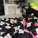 Axyaa Korean Style Stripe Grid Bedding Set Twin Queen Full Size Bed Linen