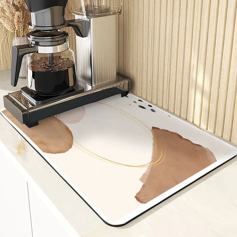 Axyaa Diatomite Kitchen Mat: Flowers Pattern Table Decor & Cup Holder