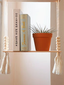 Axyaa Macrame Hanging Shelf: Handmade Rustic Wood Display Stand for Photos & Plants