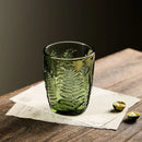 Axyaa Vintage Green Leaf Embossed Whiskey Glass Tumbler 290ml Heavy Glassware