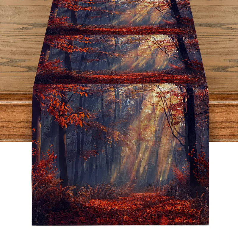 Axyaa Autumn Forest Sunshine Table Runner for Dining Room