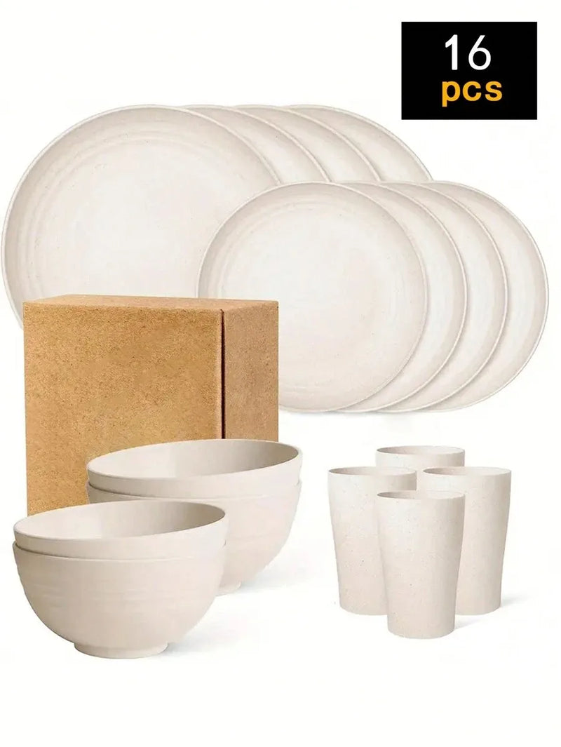 Axyaa 24-Piece Reusable Plastic Tableware Set for Family Picnics and School