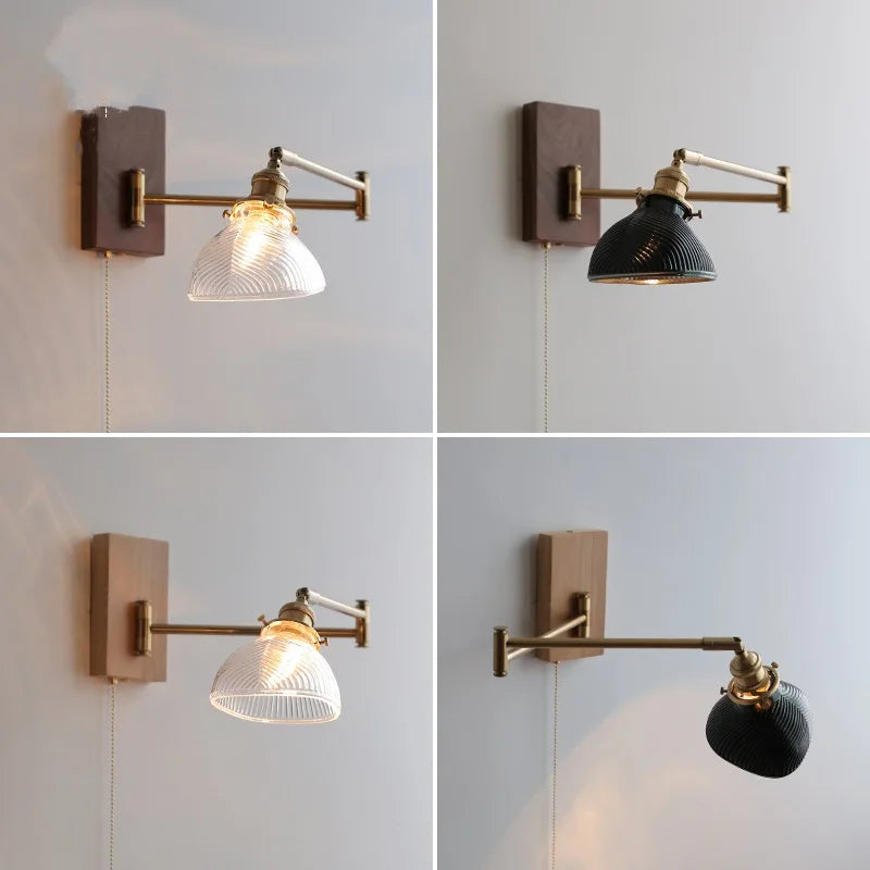 Axyaa Clear Glass Copper LED Wall Lights with Pull Chain Switch for Bedroom and Living Room